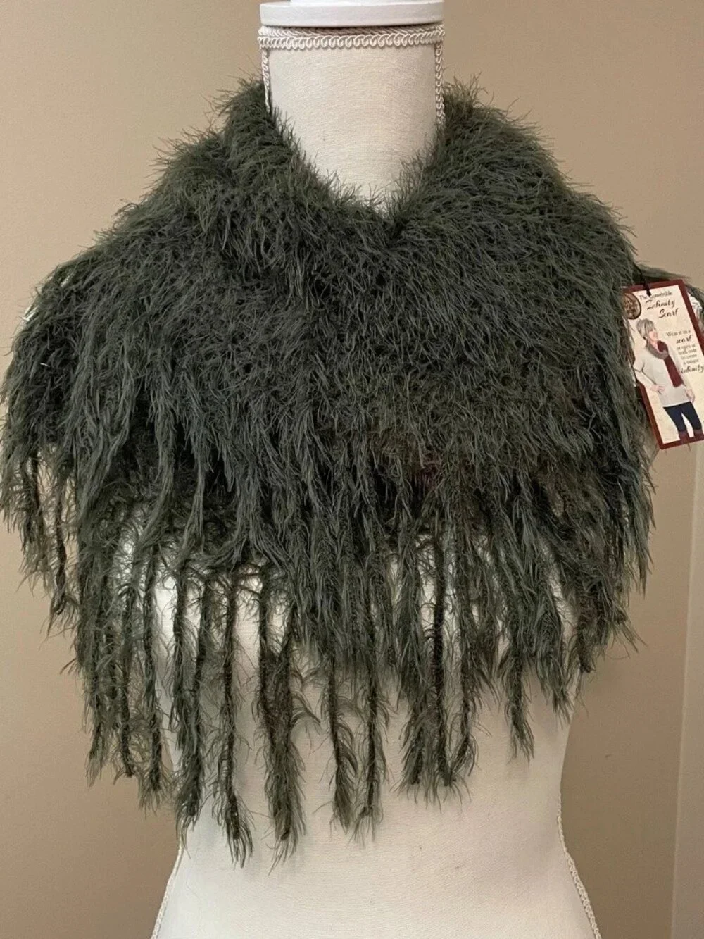 Chateau Noelle Infinity Scarf Green Brown Stretch Knit Convertible Loop NWT